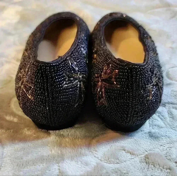 Vintage Talbots Fully Beaded Black Gold Bow Accent Ballet Flats Size 8M - Picture 7 of 9